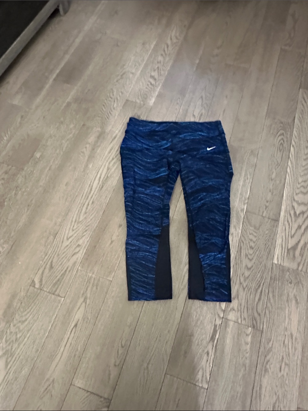 Nike Girls Blue Heathered Performance Leggings with Black Panels